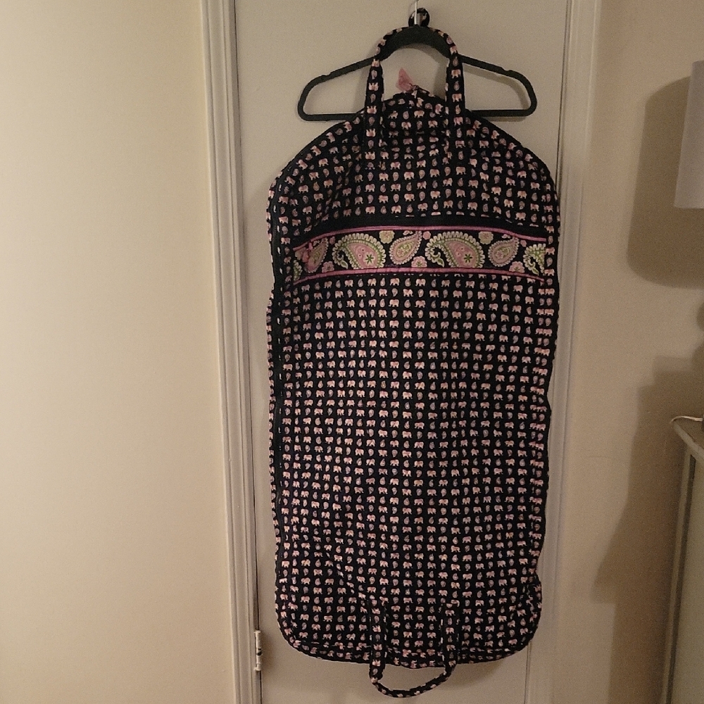 Patterned Hanging Garment Bag in Black with Pink & Green Accents